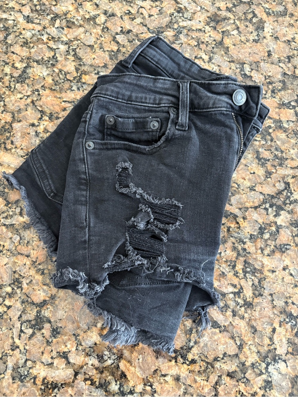 Aeropostale Black Distressed Denim Shorts